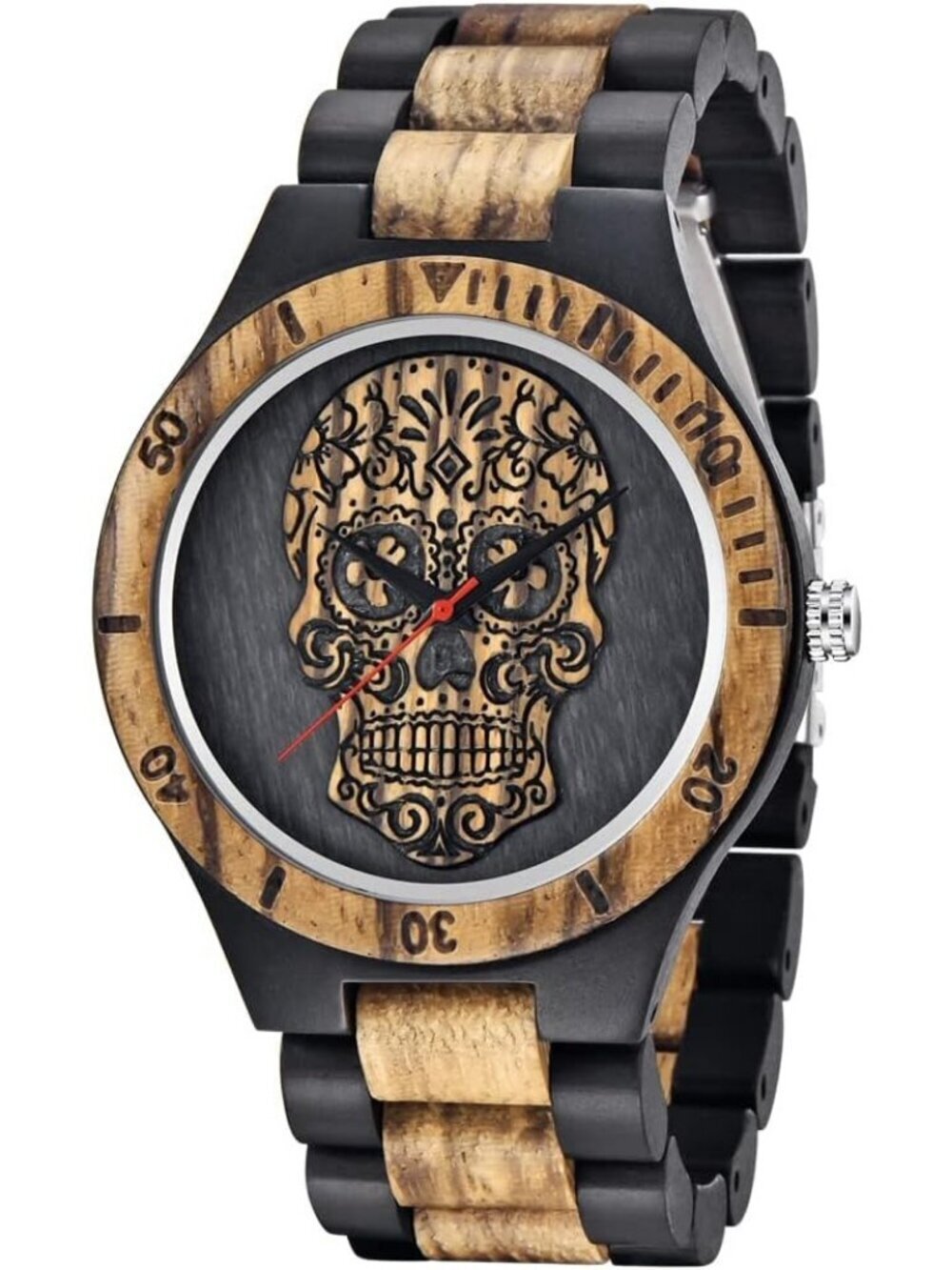 Men's Black&Brown 100% Manual Retro Wrist Analog Quartz Handmade Wooden Watch